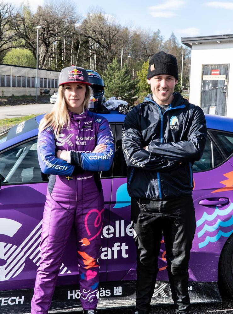 Filip Svanberg möter STCC-proffset Mikaela Åhlin-Kottulinsky i en tävling människa och cykel mot racingbil.