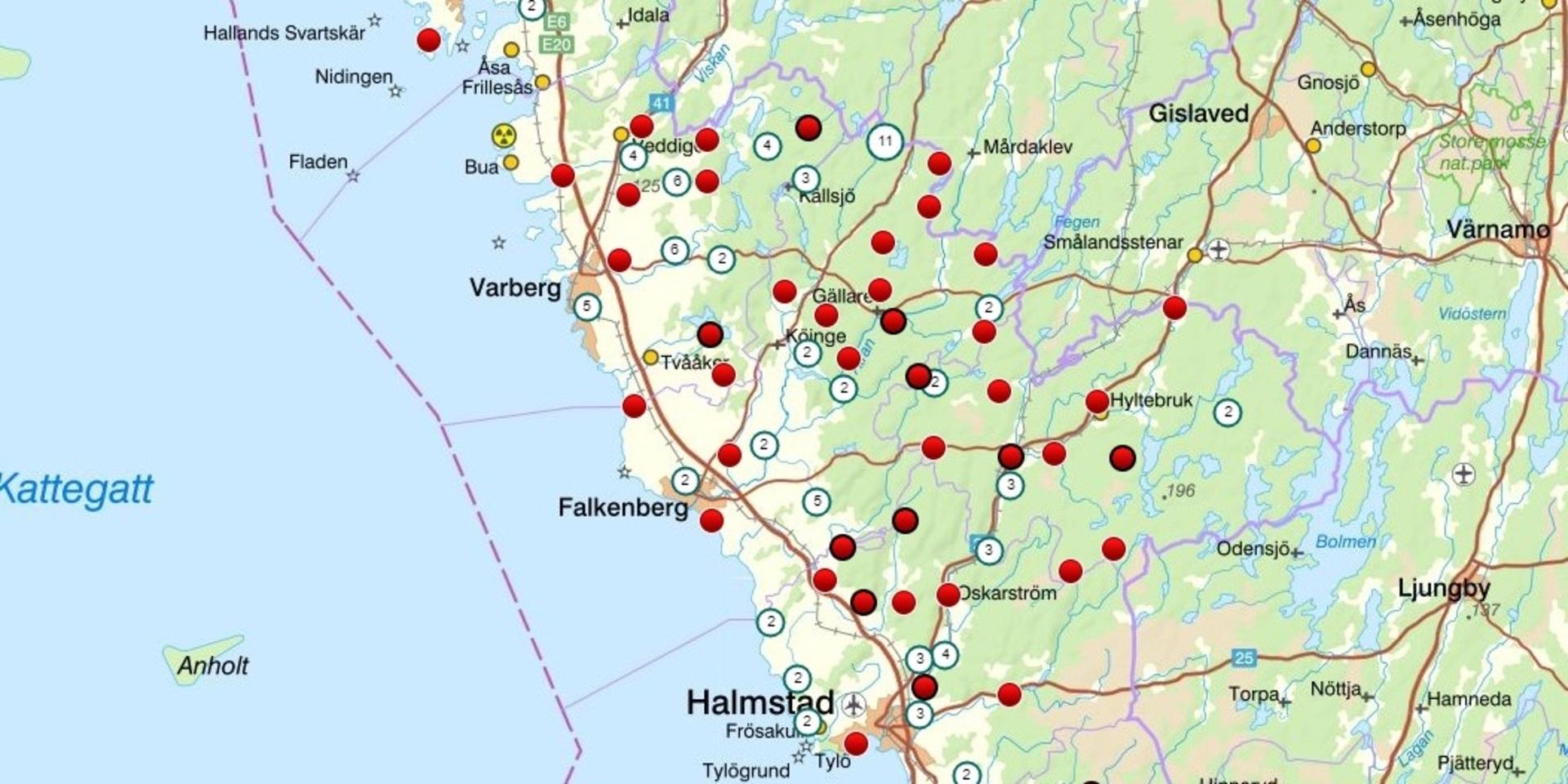 Kartan visar var varg har setts de se sex senaste åren. Siffrorna visar alltså hur många gånger en varg har observerats, inte antal vargar. Kartan är inte komplett då många rapporter leder till att Länsstyrelsen måste göra ett urval. Att vargen just rapporteras så ofta i de västra landskapen kan också bero på att det är ett mer öppet landskap än i de östra landskapen. Det är även lätt att förväxla en varg med till exempel en hund och det kan även ge felaktiga rapporter. 